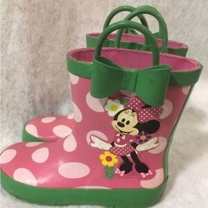 Disney Pink and Green Minnie Mouse Kids Rain Boots